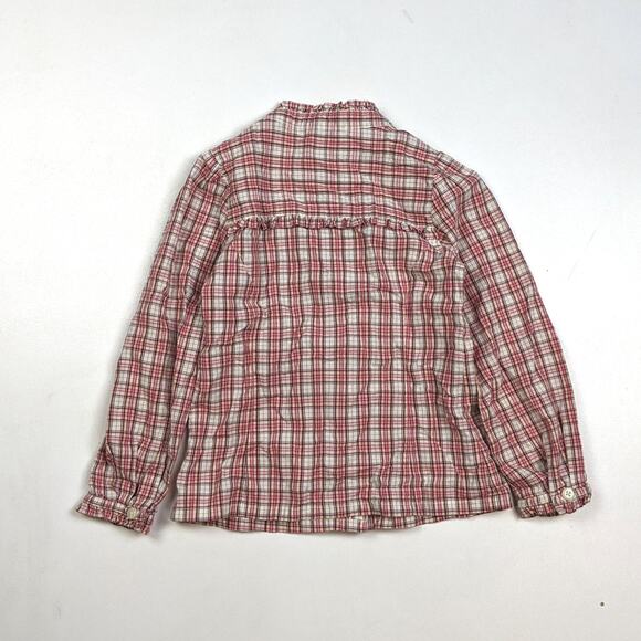 Janie and Jack Shirt Girls Sz 5T Red Plaid Button Down Ruffle Christmas Holiday - Picture 3 of 4